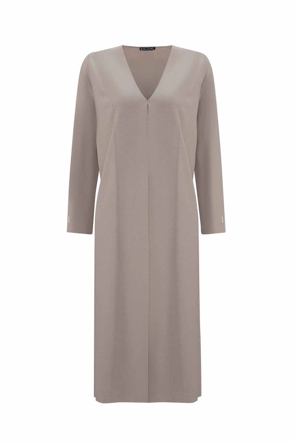 T25PF-9003 Düz Renk Uzun Triko Hırka 1155-MINK - 1