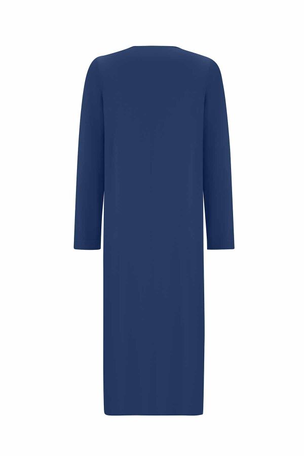 Düz Renk Uzun Triko Indigo Hırka - 2