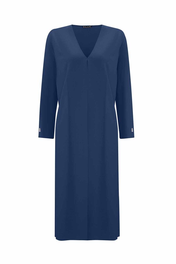 T25PF-9003 Düz Renk Uzun Triko Hırka 1361-INDIGO - 1