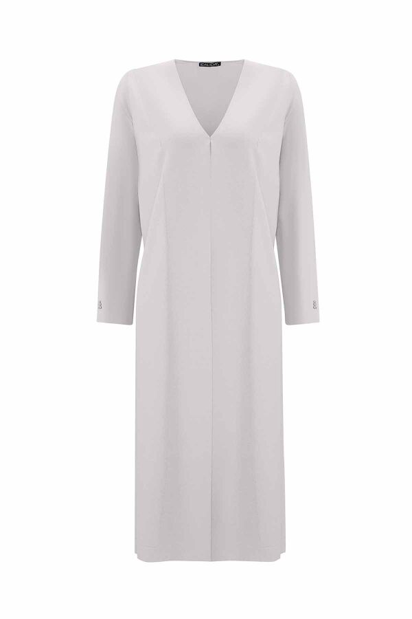 T25PF-9003 Düz Renk Uzun Triko Hırka 1398-LIGHT GREY - 1