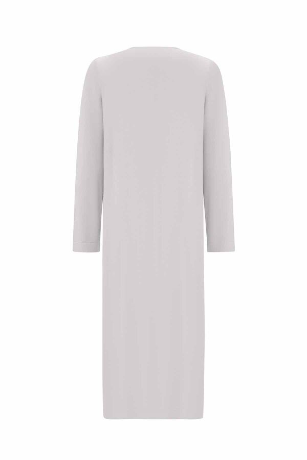 T25PF-9003 Düz Renk Uzun Triko Hırka 1398-LIGHT GREY - 2