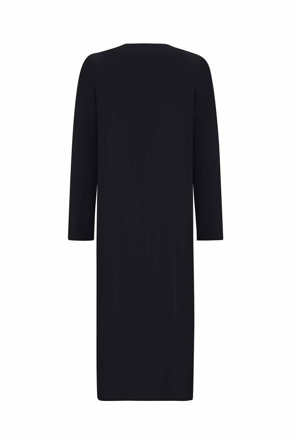 Düz Renk Uzun Triko Siyah Hırka - 2