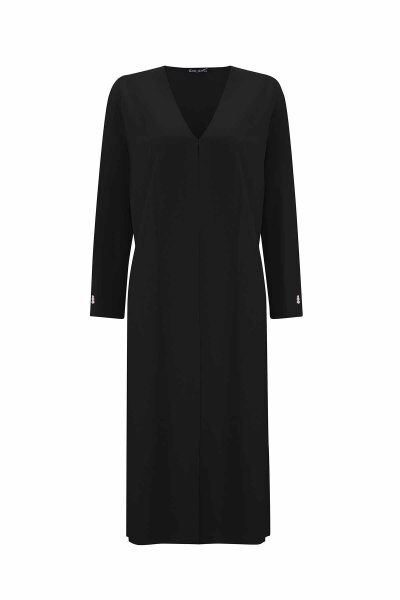 T25PF-9003 Düz Renk Uzun Triko Hırka BLACK 