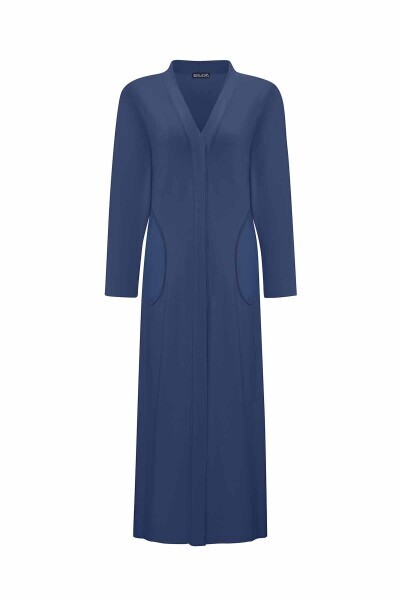 Touch Me Asimetrik Cepli Uzun Triko Lacivert Hırka - 1