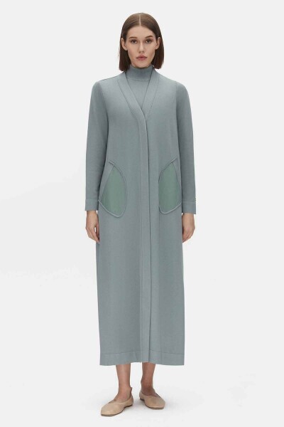 Touch Me Asimetrik Cepli Uzun Triko Yeşil Hırka 