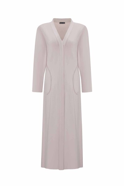 Touch Me Asimetrik Cepli Uzun Triko Pudra Hırka - 1