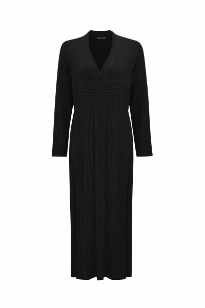 T25PF-9005 Fitilli Uzun Triko Hırka BLACK 