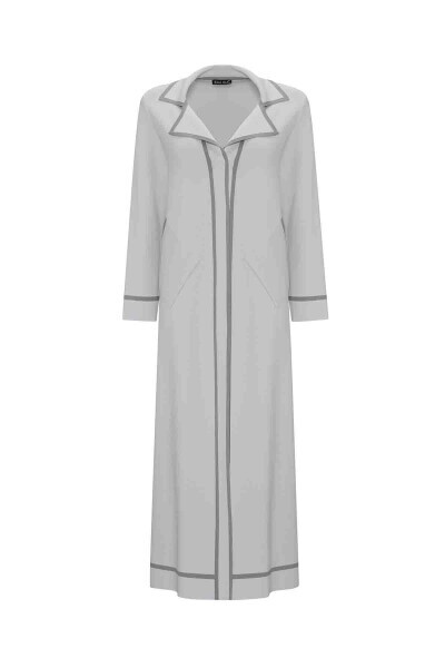 Erkek Yaka Uzun Triko Açık Gri Hırka - 1