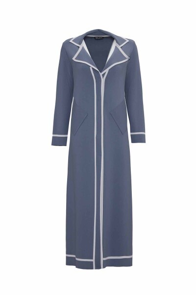 Erkek Yaka Uzun Triko Mavi Hırka - 1