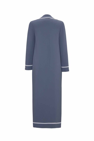 Erkek Yaka Uzun Triko Mavi Hırka - 2