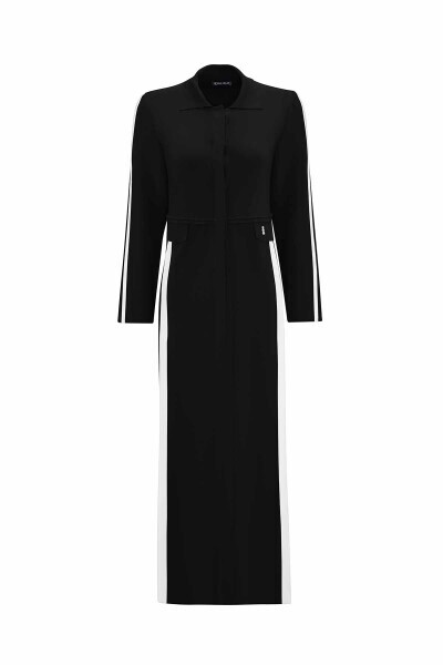 Yırtmaç Detaylı Uzun Triko Siyah Hırka - 1