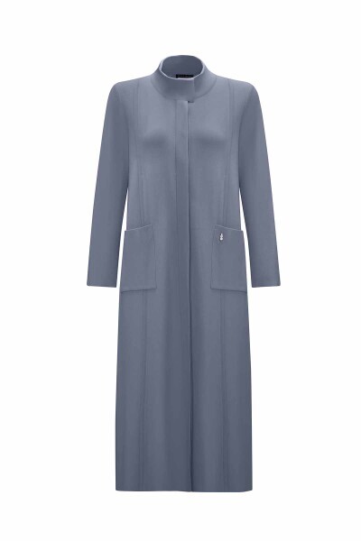 T25PF-9011 Dik Yaka Uzun Triko Hırka BT9-NAVY BLUE - 1