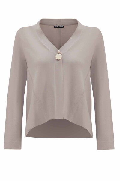 Düz Renk Kısa Triko Vizon Hırka - 1