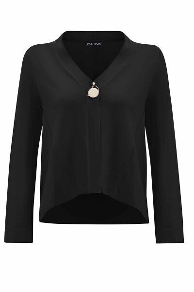 T25PF-9200 Düz Renk Kısa Triko Hırka BLACK - 1