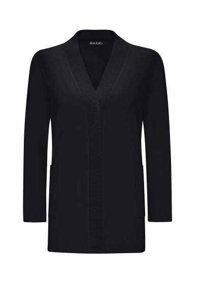 T25PF-9201 Touch Me Düz Renk Triko Hırka BLACK 