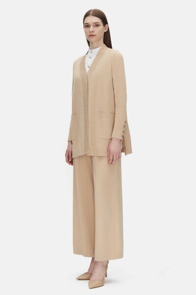 T25PF-9201 Touch Me Düz Renk Triko Hırka CAMEL - 3