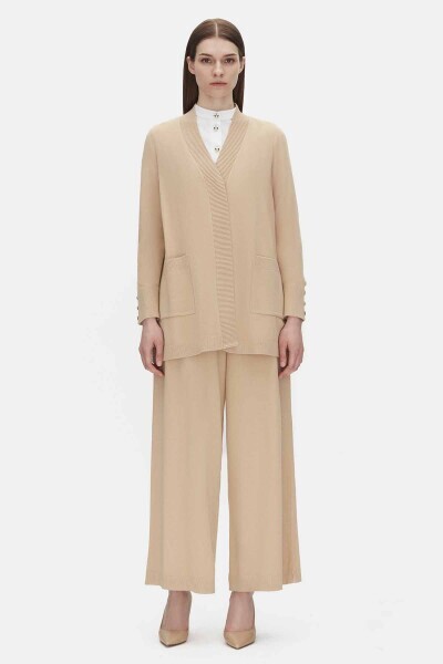 T25PF-9201 Touch Me Düz Renk Triko Hırka CAMEL - 1