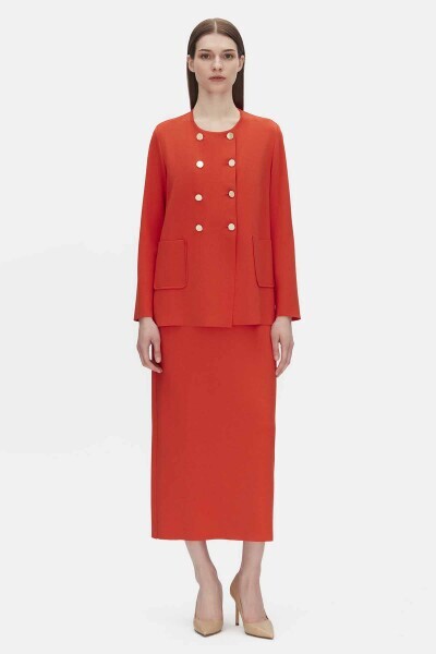 Kruvaze Düğmeli Kısa Kırmızı Hırka - 1