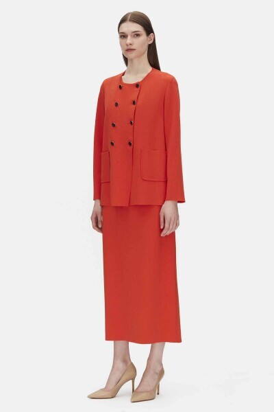 Kruvaze Düğmeli Kısa Kırmızı Hırka - 2