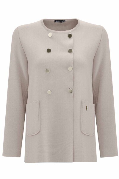 T25PF-9203 Kruvaze Düğmeli Kısa Hırka 1155-MINK - 1