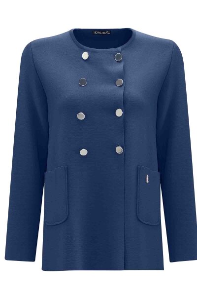 T25PF-9203 Kruvaze Düğmeli Kısa Hırka 1361-INDIGO 