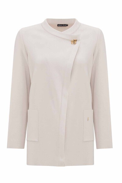 Aksesuar Detaylı Düz Renk Taş Rengi Hırka - 1