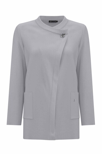 T25PF-9204 Aksesuar Detaylı Düz Renk Hırka 1381-GREY - 1