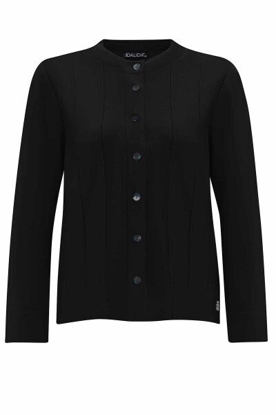 T25PF-9205 Düz Renk Düğmeli Hırka BLACK - MISS DALIDA
