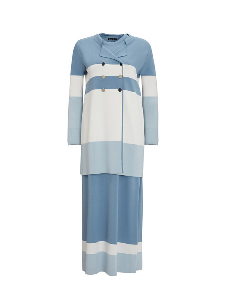 T25Y-0001 Kruvaze Yaka Ceket Elbise Takım 1186-BLUE 