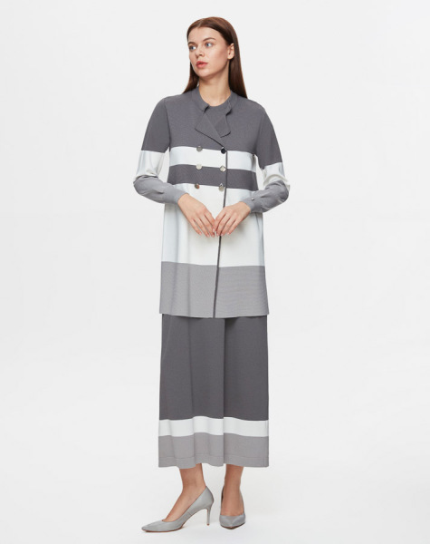 Kruvaze Yaka Ceket Elbise Antrasit Takım - 1