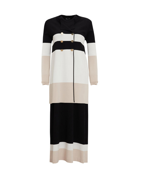 Kruvaze Yaka Ceket Elbise Siyah Takım - 1