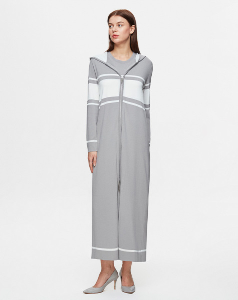 Fermuarlı Hırka Elbise Gri Takım - 2