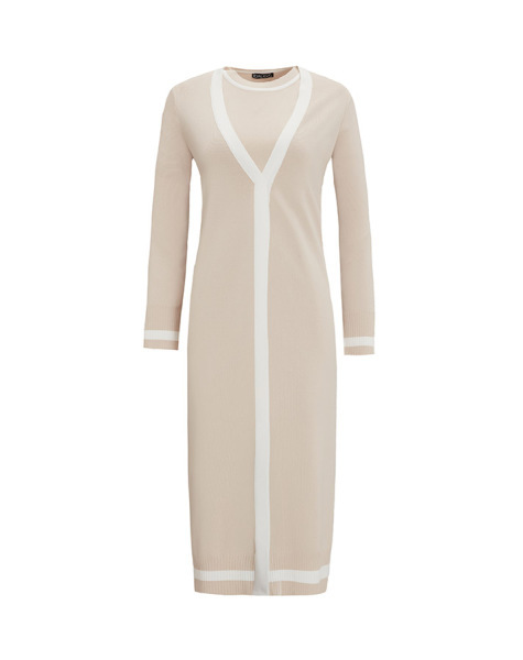 Renk Şeritli Klasik Hırka Tunik Kum Rengi Takım - 1