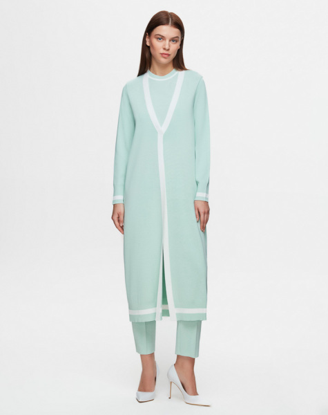 Renk Şeritli Klasik Hırka Tunik Açık Yeşil Takım - 2