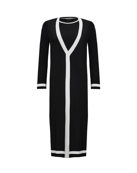 Renk Şeritli Klasik Hırka Tunik Siyah Takım - 1