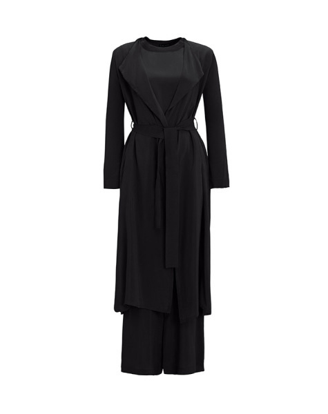 Şal Yaka Cupro Triko Hırka-Tunik Siyah Takım 