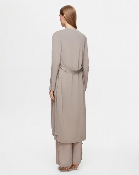 Şal Yaka Cupro Triko Hırka Tunik Vizon Takım - MISS DALIDA (1)