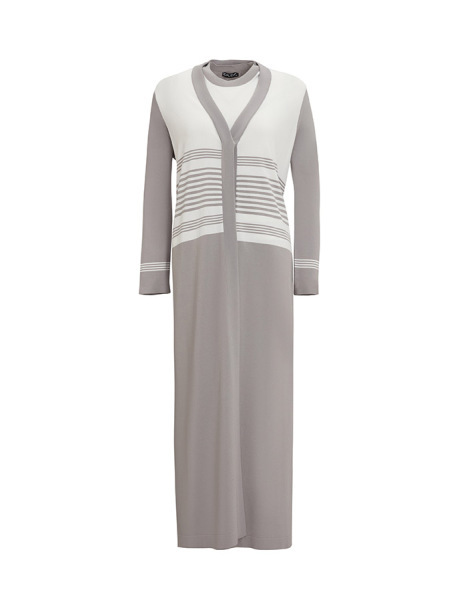 İnce Çizgili Hırka Elbise Gri Takım - 1