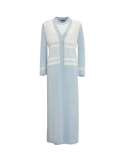 İnce Çizgili Hırka Elbise Mavi Takım 