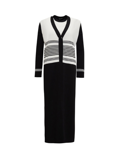 T25Y-0007 İnce Çizgili Hırka Elbise Takım BLACK - MISS DALIDA