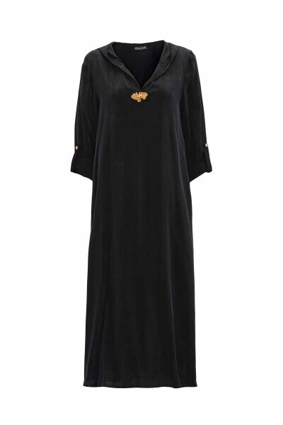 Kapişon Detaylı Cupro Siyah Takım - 1