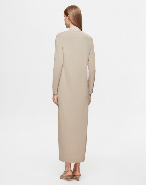 Fermuarlı Yaka Triko Taş Rengi Elbise - 3