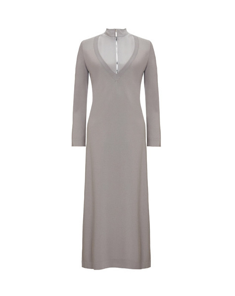 Fermuarlı Yaka Triko Gri Elbise - 1