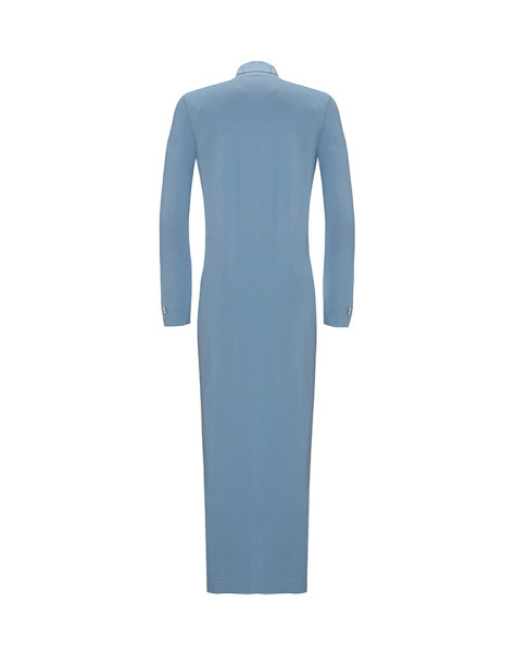 Fermuarlı Yaka Triko Mavi Elbise - 2