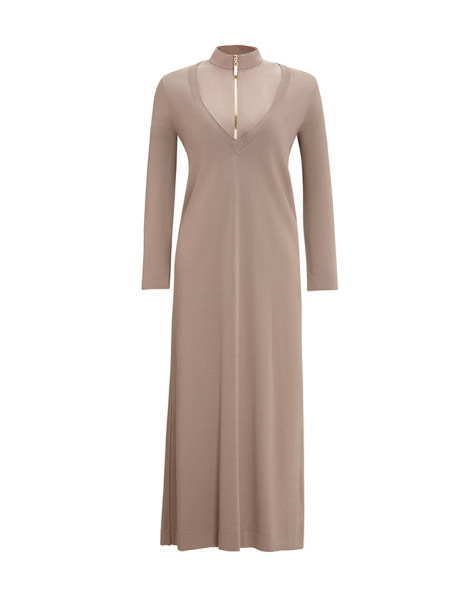 T25Y-0010 Fermuarlı Yaka Triko Elbise 1237-MİNK - MISS DALIDA