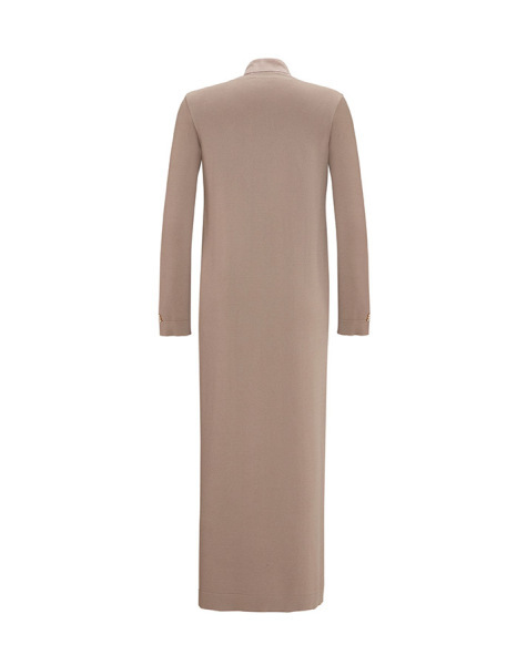 Fermuarlı Yaka Triko Vizon Elbise - 2