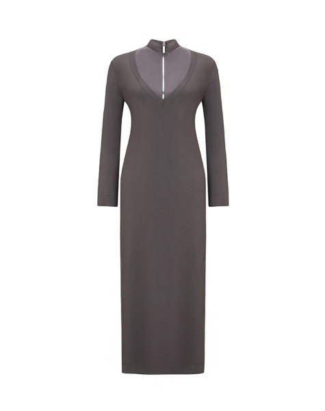 Fermuarlı Yaka Triko Antrasit Elbise - MISS DALIDA