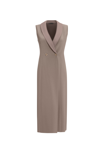 Cupro Yaka Düğmeli Şık Vizon Yelek - 1