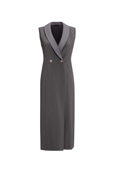 T25Y-1002 Cupro Yaka Düğmeli Şık Yelek 1318-ANTHRACITE 