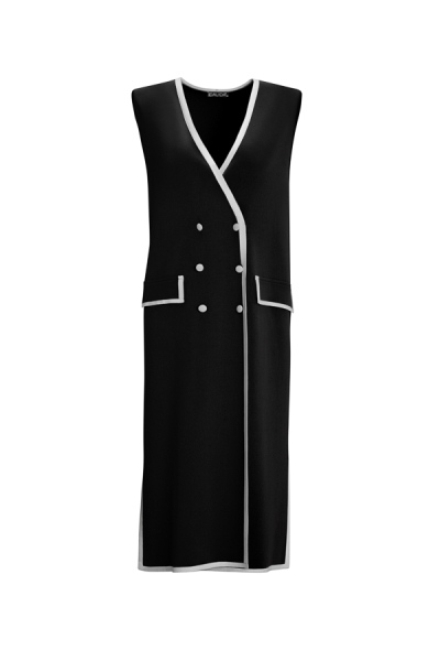 Cep Kapaklı Kruvaze Yaka Triko Siyah Yelek - MISS DALIDA